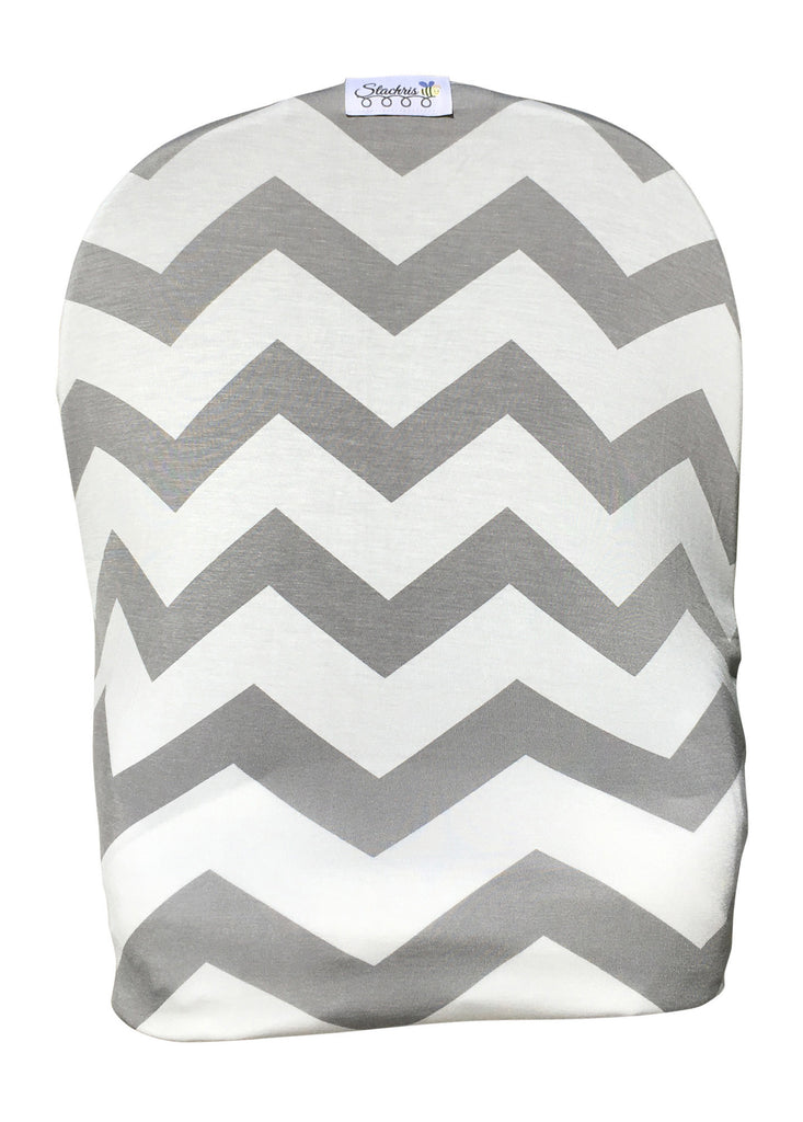 Gray Chevron Car Seat Cover With Four Bandana Bibs and Four Pacifier Clips