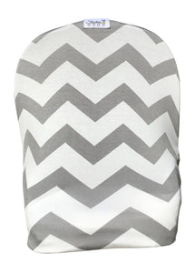 Gray Chevron Car Seat Cover With Four Bandana Bibs and Four Pacifier Clips