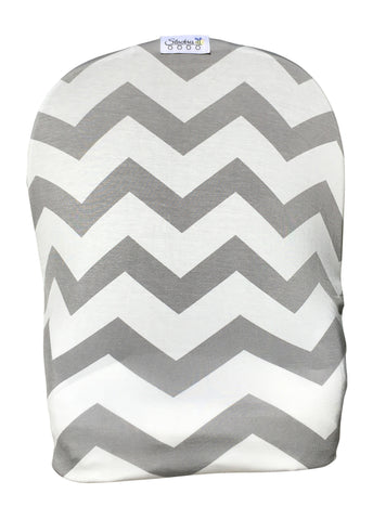 Gray Chevron Car Seat Cover With Four Bandana Bibs and Four Pacifier Clips