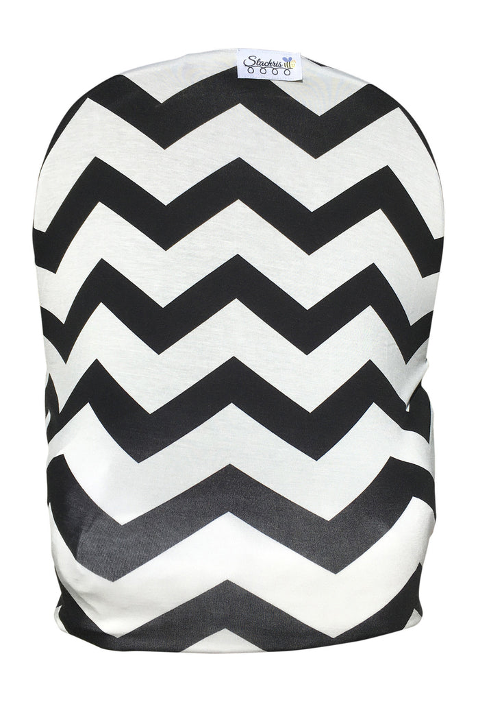 Black Chevron Car Seat Cover With Four Bandana Bibs and Four Pacifier Clips