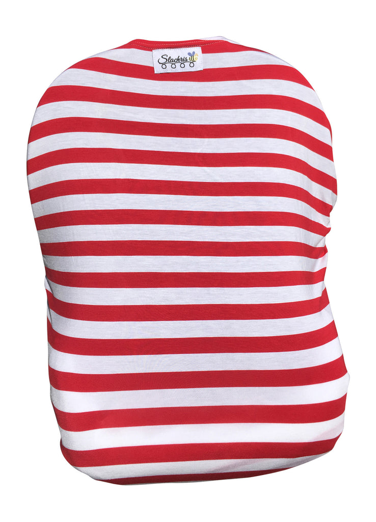 Red Stripe Car Seat Cover With Four Bandana Bibs and Four Pacifier Clips