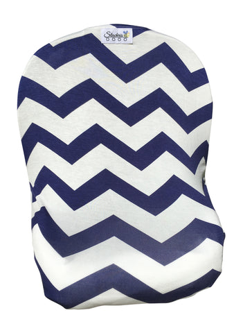 Blue Chevron Car Seat Cover With Four Bandana Bibs and Four Pacifier Clips