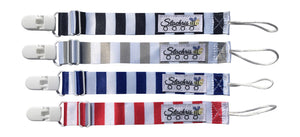 Gray Stripe Car Seat Cover With Four Bandana Bibs and Four Pacifier Clips