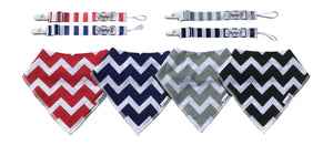 Black Chevron Car Seat Cover With Four Bandana Bibs and Four Pacifier Clips