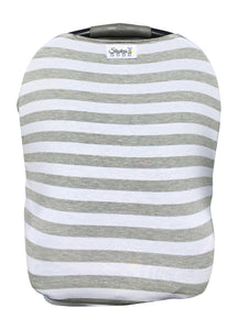 Gray Stripe Car Seat Cover With Four Bandana Bibs and Four Pacifier Clips