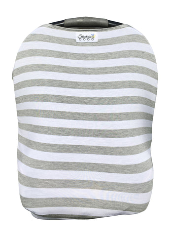 Gray Stripe Car Seat Cover With Four Bandana Bibs and Four Pacifier Clips