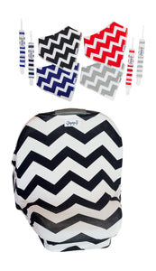 Black Chevron Car Seat Cover With Four Bandana Bibs and Four Pacifier Clips